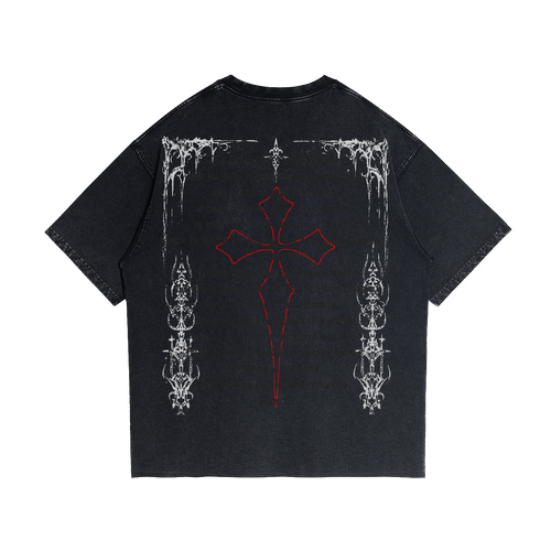 Fallen Angel Garment Dyed Streetwear Tee 260GSM Black Cotton With Faded Raw Hem